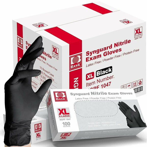 Basic Nitrile Disposable Gloves, 5 mil Palm, Nitrile, Powder-Free, XL, 1000 PK, Black Blk5NitrileXLC